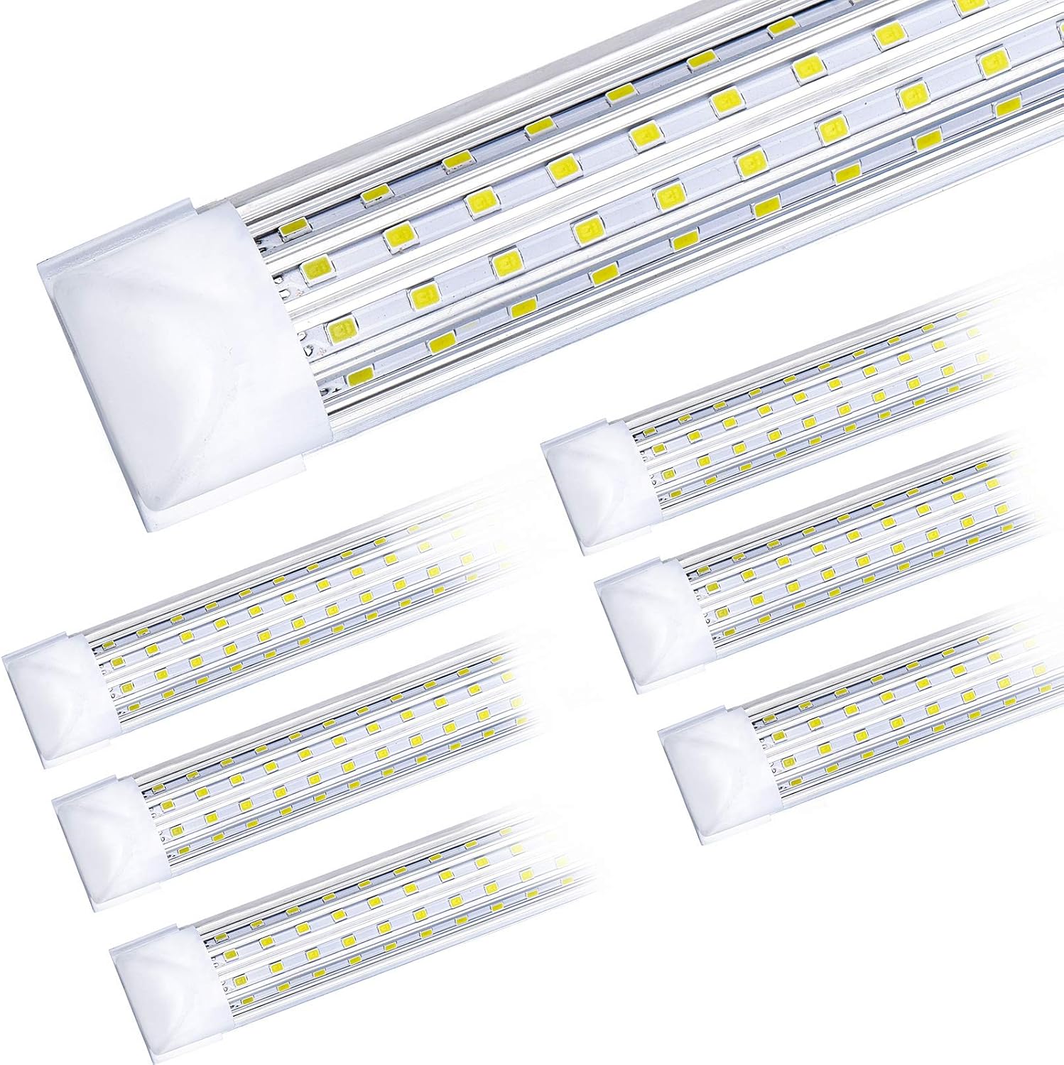 6 Pack, 8FT LED Shop Light Fixture, 144W 18500LM 5000K, Daylight White, U Shape, Clear Cover, Hight Output, Linkable Shop Lights, T8 LED Tube Lights, 8 LED shop lights for garage 8 foot with plug