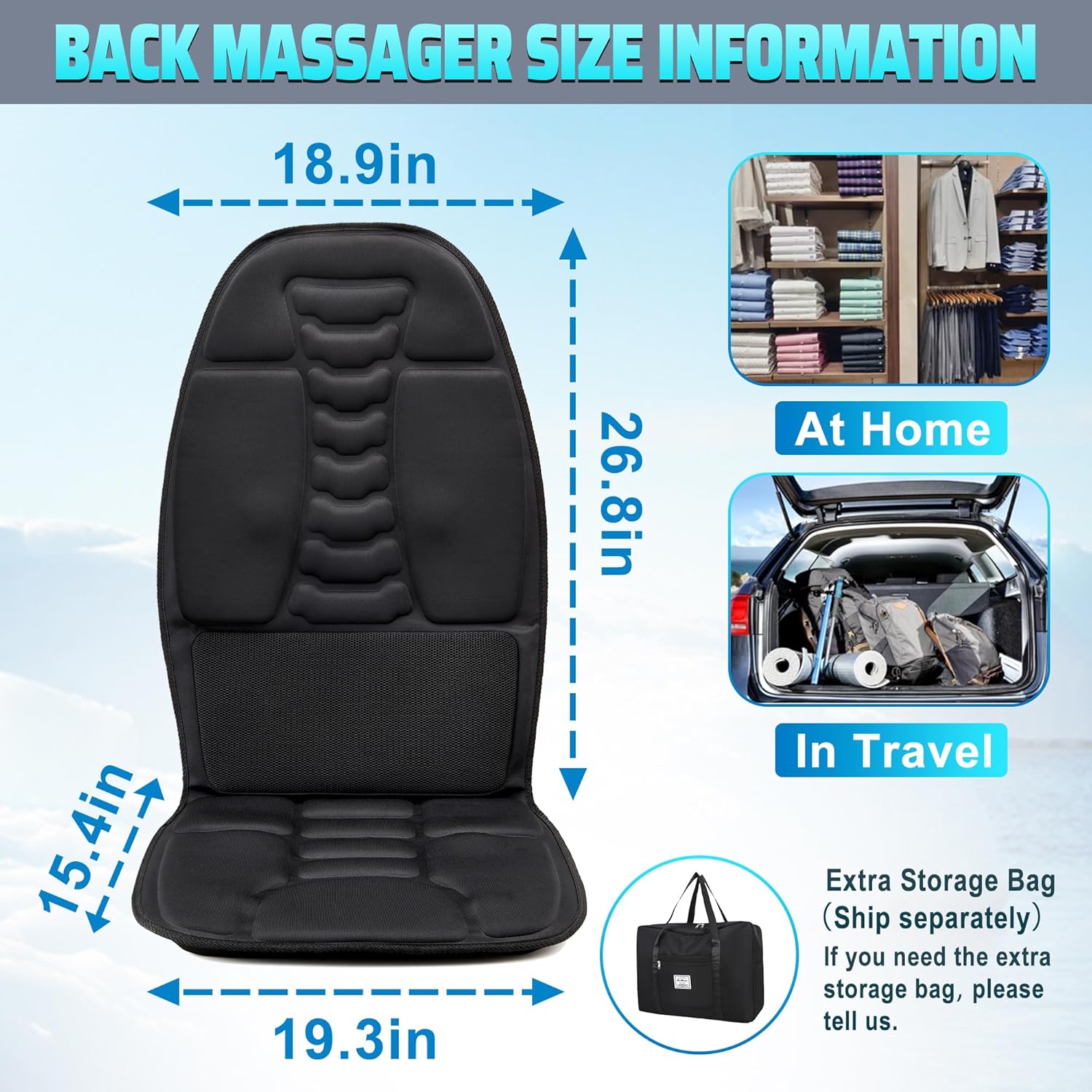 Massage Seat Cushion with Heat, Cooling Back Massager for Chair, Chair Massager for Full Body Massage, Deep Tissue Vibration Pad with 2 Adapters, Gifts for Dad Mom