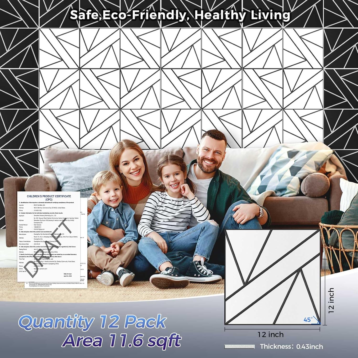 8 Pack 2-Layer Large Soundproof Wall Panels, 15.7 x 15.7 x 0.43 in Sound Proof Foam Panels for Walls, 1.2lb/ft* High Density,3D Acoustic Panels,Artistic Noise Dampening Panels White&Black