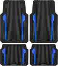 CAR PASS Heavy Duty Rubber Car Mats Metallic,Aluminum Film All Weather Floor Mats Waterproof Universal Trim to Fit Automotive SUV Sedan Van 4 Piece Anodized Deep Dish Two-Tone Sporty Black Blue Chrome