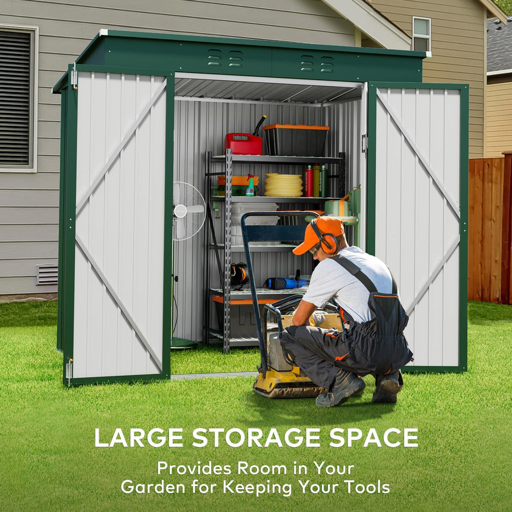 Gizoon 6' x 4' Outdoor Storage Shed with Double Lockable Doors, Anti-Corrosion Metal Garden Shed, Waterproof Shed Outdoor Storage Clearance for Backyard Patio Lawn-Green