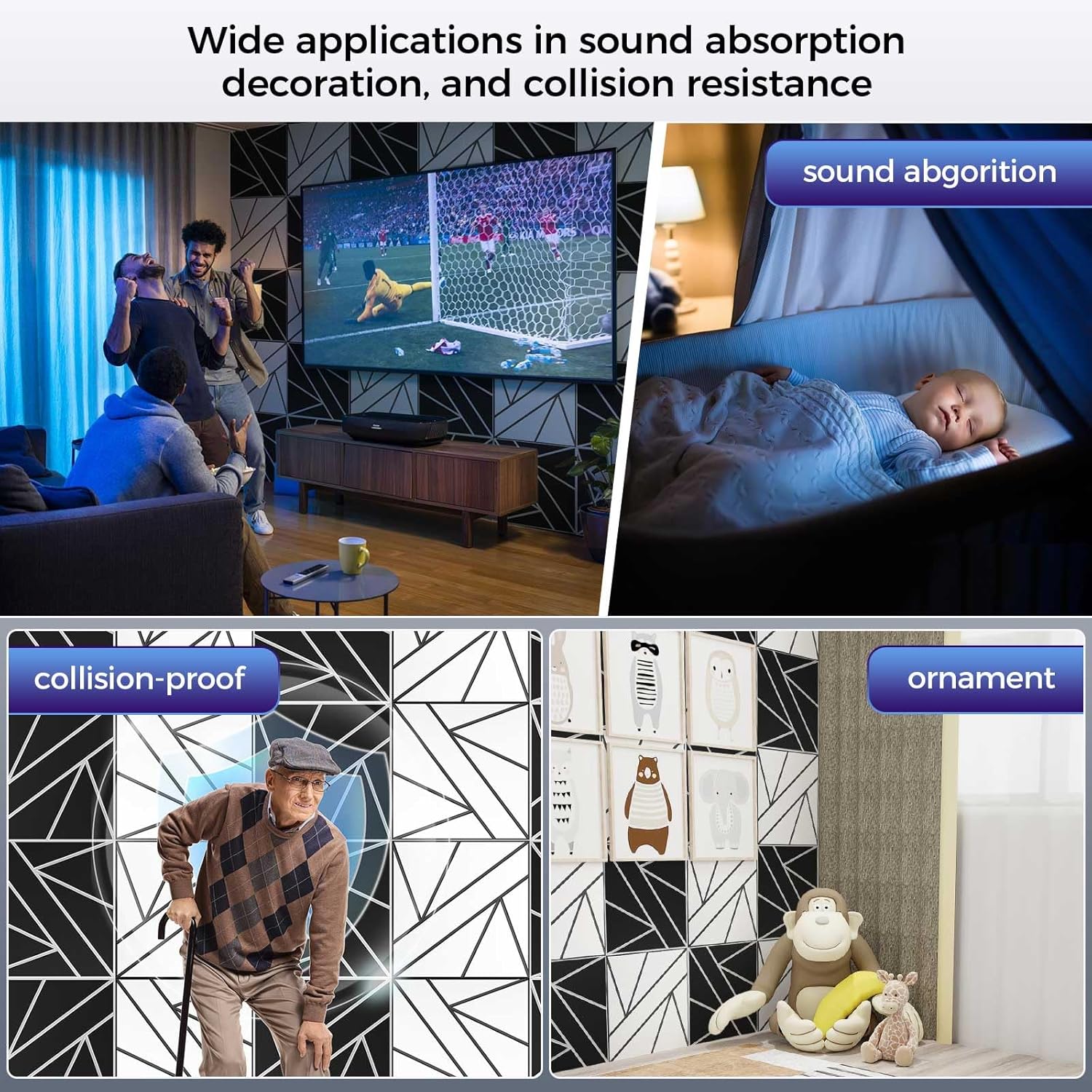 8 Pack 2-Layer Large Soundproof Wall Panels, 15.7 x 15.7 x 0.43 in Sound Proof Foam Panels for Walls, 1.2lb/ft* High Density,3D Acoustic Panels,Artistic Noise Dampening Panels White&Black