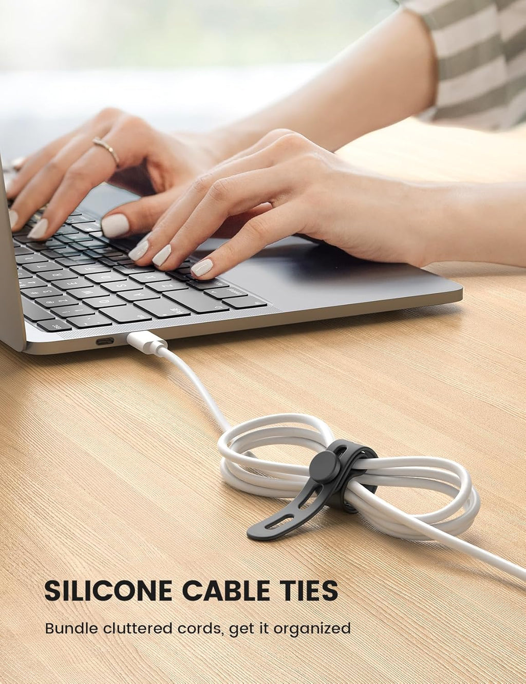 20Pack Silicone Cable Ties Cord Organizer Wrap - Lamicall Reusable Washable Wire Ties Management with Lock Buckle, Elastic Adjustable Charger Cable Strap, Electrical Cord Keeper for Travel Essentials