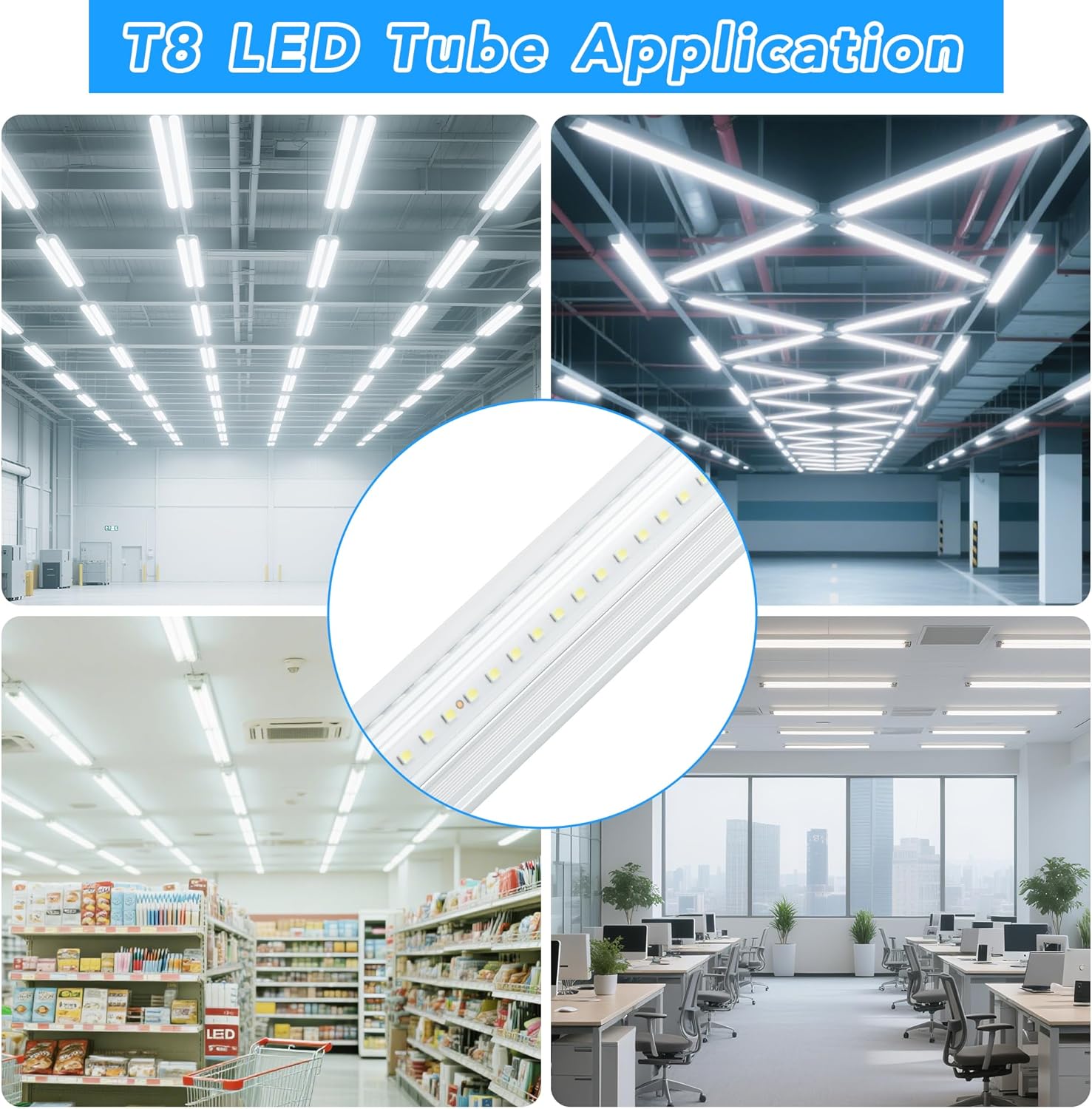 T8 LED Shop Lights 4FT, 4 Pack LED Garage Lights 50W 9600LM 6000K, Linkable Work Light, Plug & Play Energy-Saving Workshop Lighting for Warehouse Basement Classroom(V2)
