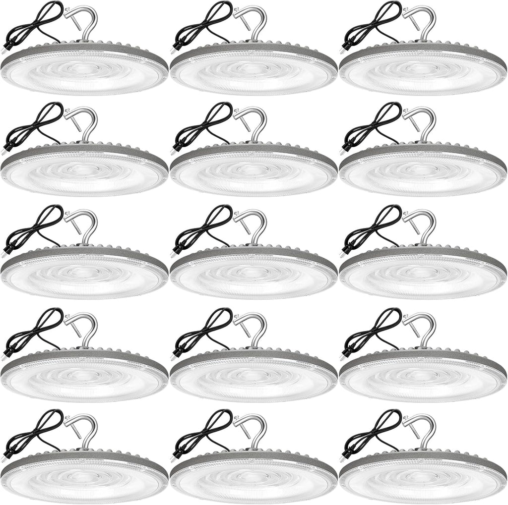 15 Pack 100W UFO Led High Bay Light,IP66 Waterproof,120VAC,15050LM 5000K Daylight Area Lighting,450W MH/HPS with Plug Commercial Bay Lighting for Warehouse/Shop/Workshop/Barn/Gym/Factory