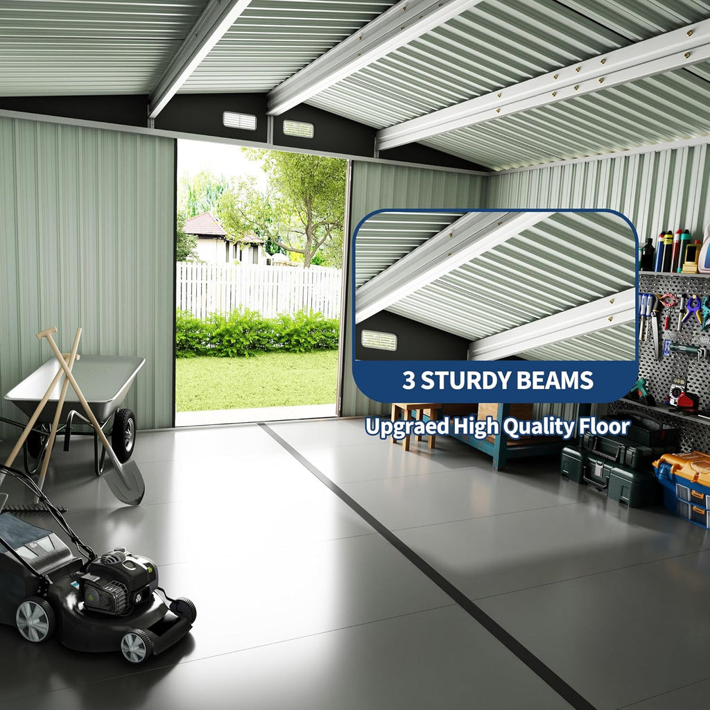 10x12x6.4 FT Outdoor Storage Sheds with Floor, Metal Garden Tool Shed for Backyard, Large Metal Sheds Outdoor Storage With Lockable Doors & Air Vents for Backyard Garden Patio Lawn