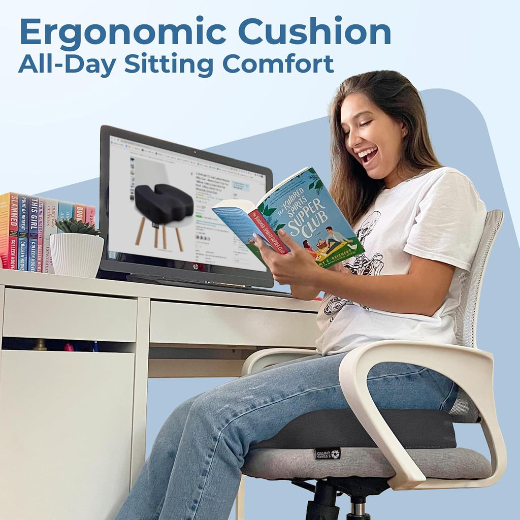 5 STARS UNITED Seat Cushion for Tailbone Pain Relief – Memory Foam Lifting Pillow for Coccyx, Hip, Hemorrhoid, Sciatica & Post-Surgery Recovery – Wheelchair, Car, Desk, Gaming & Office Chairs, D Gray