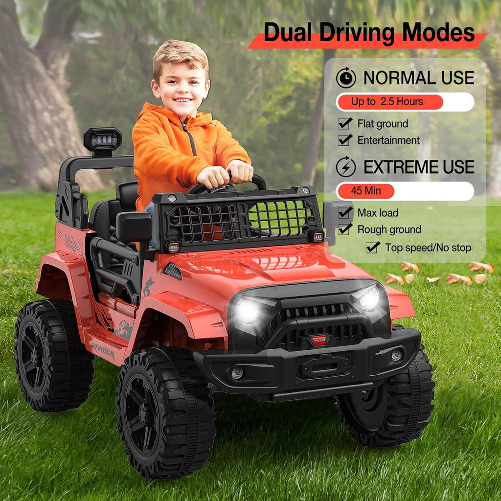 12V Kids Electric Ride On Truck Car w/Parent Remote Control, Spring Suspension, LED Lights & AUX Port | Outdoor Ride Toy for Boys Girls