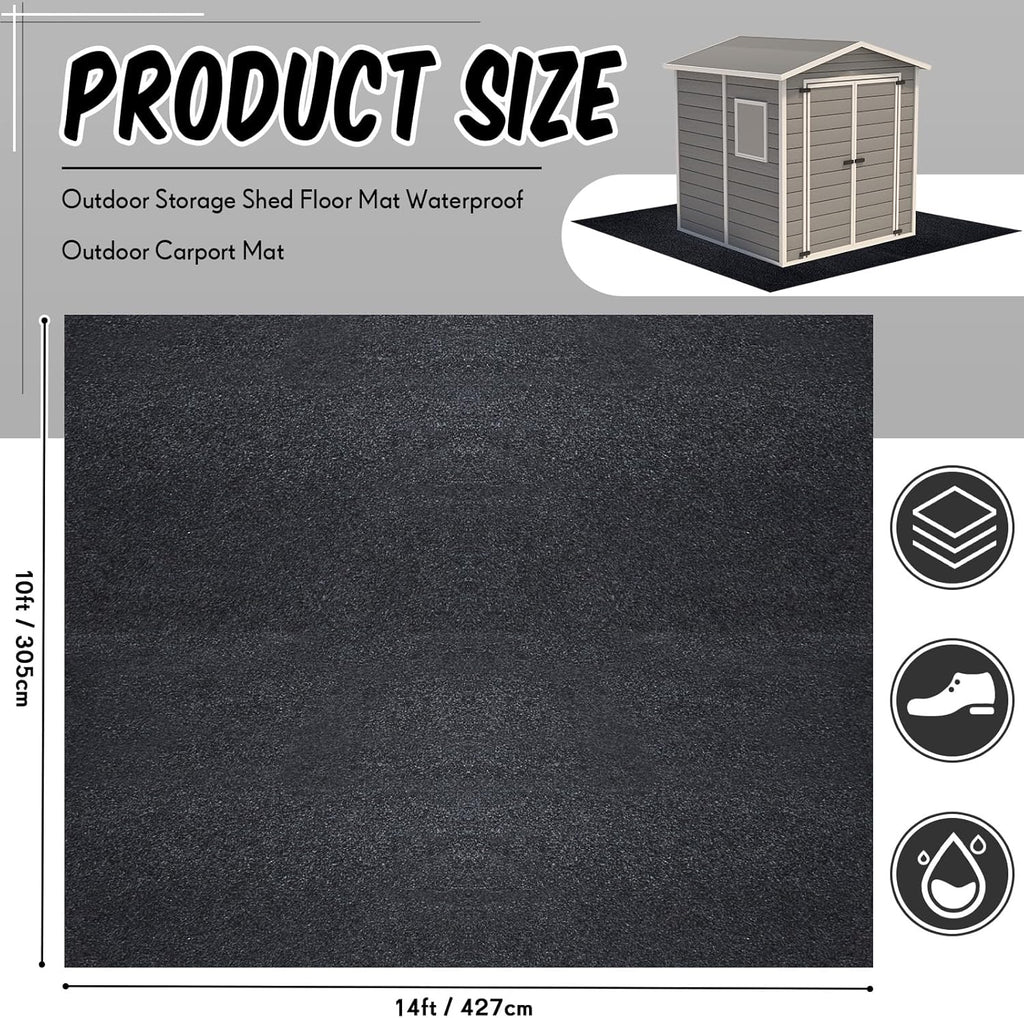 Haull Outdoor Storage Shed Floor Moat Waterproof Outdoor Carport Mat Thickened Soft Patio Furniture Pad Washable with Non Slip Backing, Storage Shed Not Included (10 x 14 ft)