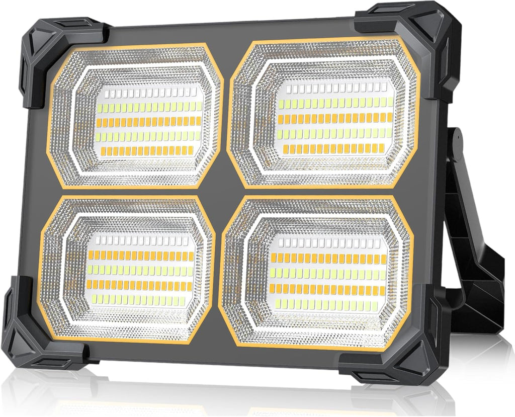 500W Led Work Light Rechargeable,42000MAh Solar Portable Light, 42000LM Magnetic Work Lights, 326 Led Battery Work Lights with Stand 5 Lights Modes IP66 Waterproof for Outdoor Camping Car Repairing