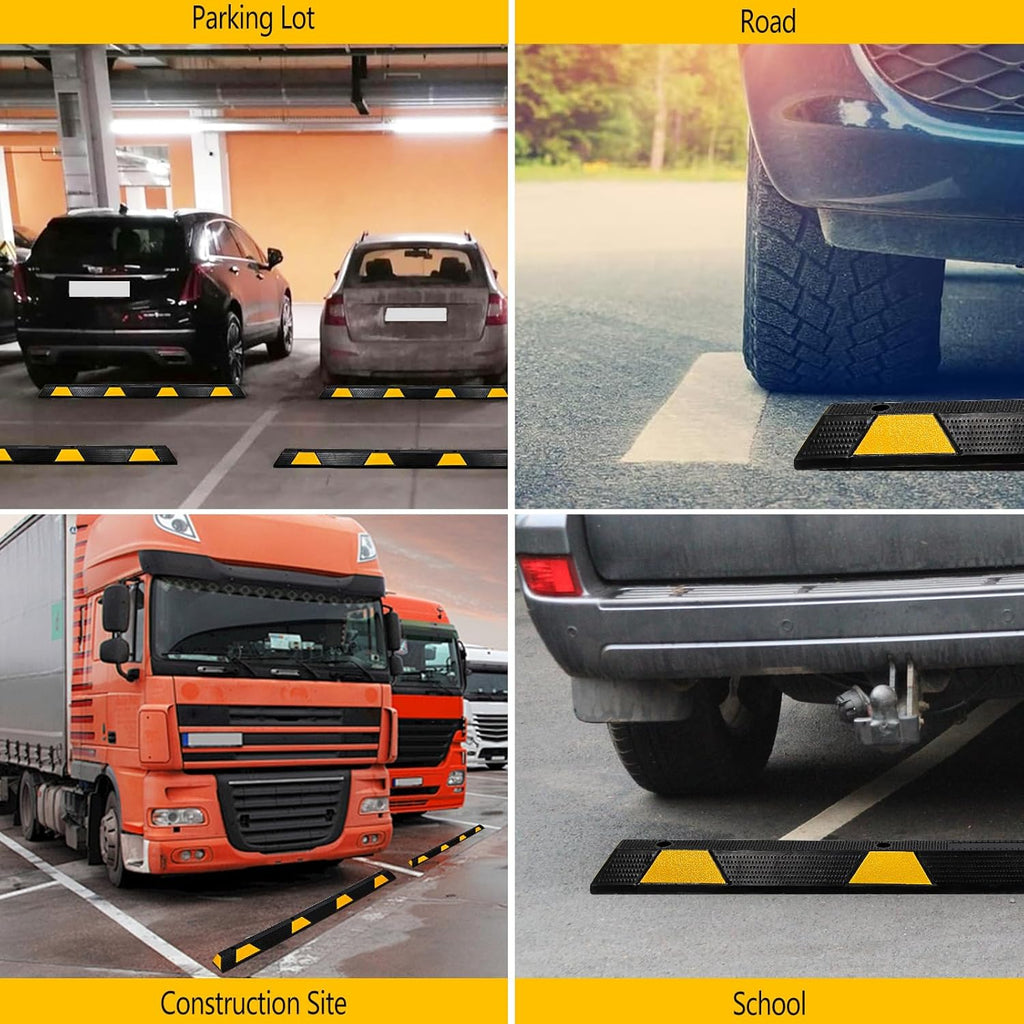 Curb Parking Garage Floor Stopper - 72 Inch Extra Wide Heavy Duty Rubber Parking Lot Stopper, for Vehicles Truck Driveway, Protect Pumpers from Cars Vans Trucks(2PCS)