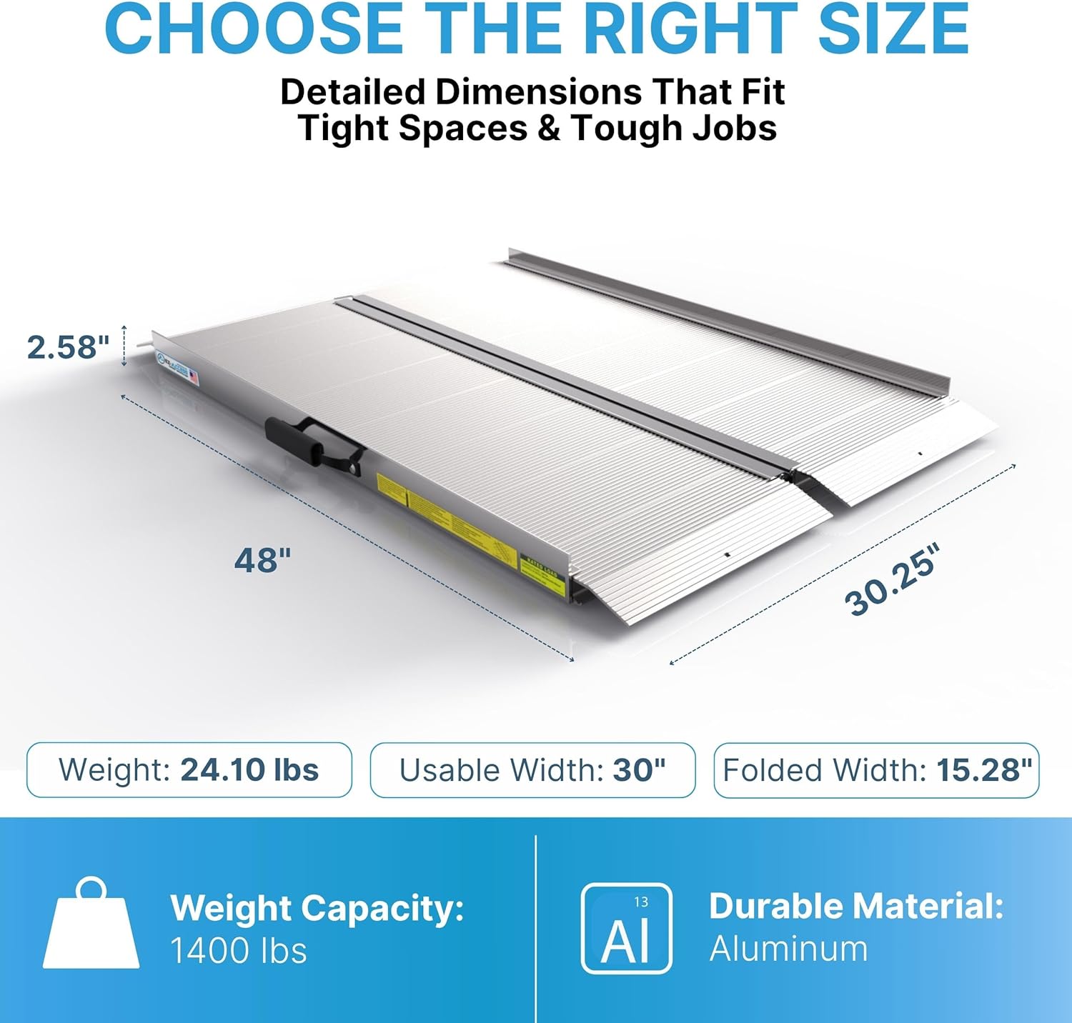 EZ-ACCESS TRAVERSE Singlefold Portable Loading Ramp Heavy Duty Aluminum Safe Non-Slip Platform with Carrying Handles, 4 Foot, Silver