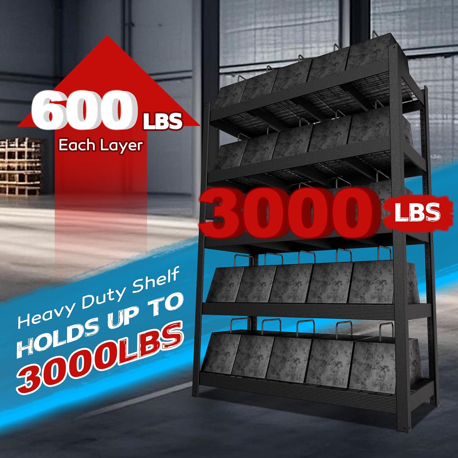 MUPATER 60.04”W × 24.02”D × 80.71”H Metal Storage Shelves, 3000 LBS Heavy Duty Utility Shelf Racks, Garage Shelving Unit with 5-Tier Adjustable Shelves for Kitchen, Warehouse, Garage