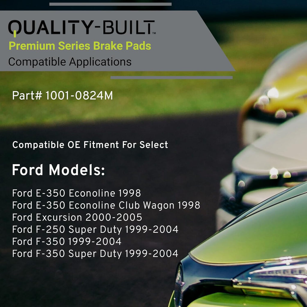 Premium Semi-Metallic Front Brake Pads (1001-0824M) Compatible with 1998-2005 Ford (E-350 Econoline/E-350 Econoline Club Wagon/Excursion/F-250 Super Duty/F-350/F-350 Super Duty)