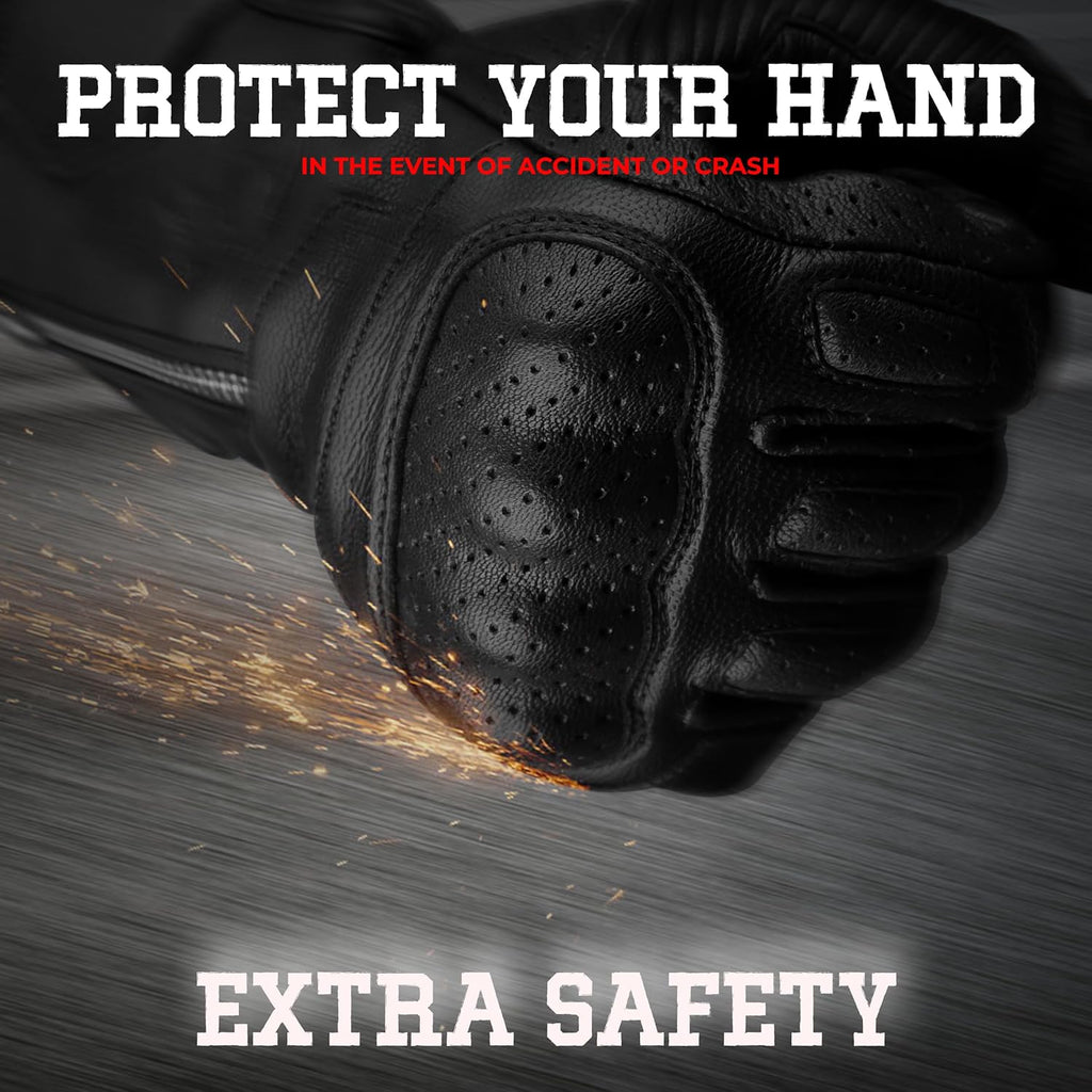 J.A.G. Motorcycle Gloves - Premium Leather Perforated Motorcycle Gloves for Men with Knuckle Protection | Touchscreen Motorbike Riding Gloves