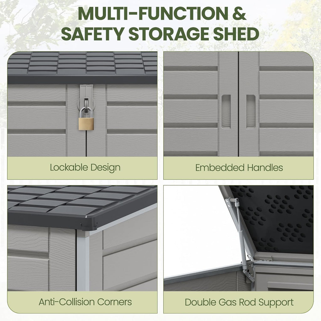 Outdoor Trash Can Storage Shed 4.6 x 4.1 FT, 304 Gallon Resin Shed with Lockable Doors & Lift Lid, Waterproof Outdoor Storage for Garden Tools, Cushions & Patio Equipment