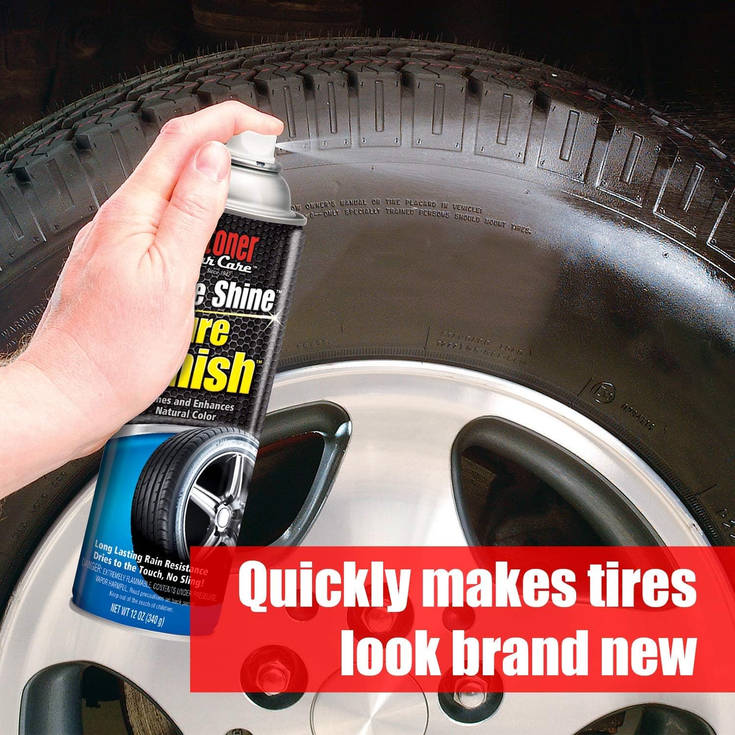 Stoner Car Care 91044 Original More Shine Tire Finish for Tire and Wheel Care Creates a Long-Lasting, Rain-Resistant Tire Shine, Makes Faded Tires Look New, Non-Greasy Formula, 12 Oz, Pack of 1