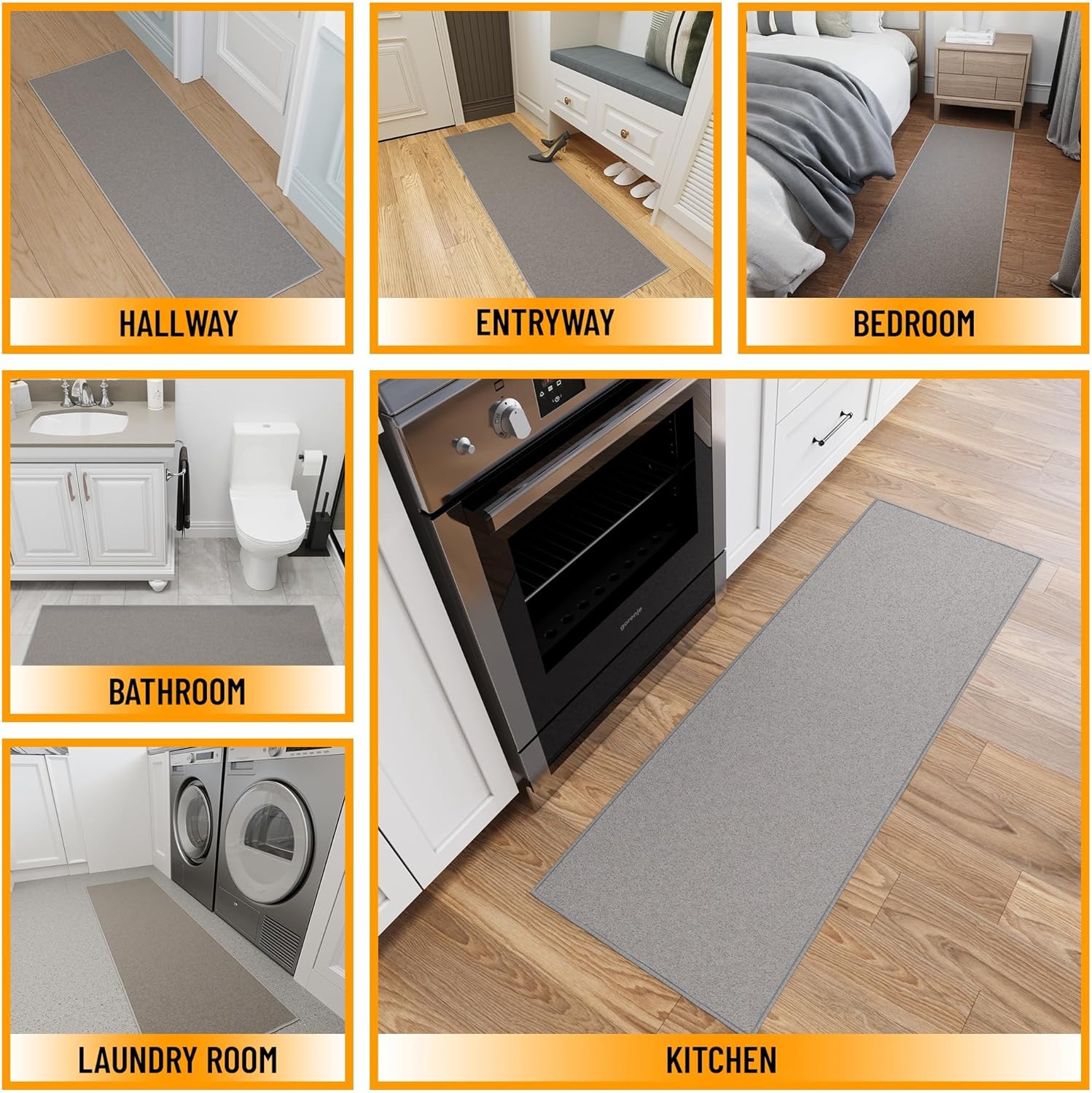 Ottomanson Hallway Runner Rug 2'2" x 6' Non Slip Solid Area Rugs Easy to Clean Laundry Rug Runner Durable & Pet Friendly Floor Carpet Runners for Hallways Entryway Living Room Kitchen, Gray