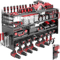 Power Tool Organizer Wall Mount, 4 Tier Tool Storage Rack with 8 Cordless Drill Holders, Heavy Duty Power Tool Shelf for Garage Organization Workshop