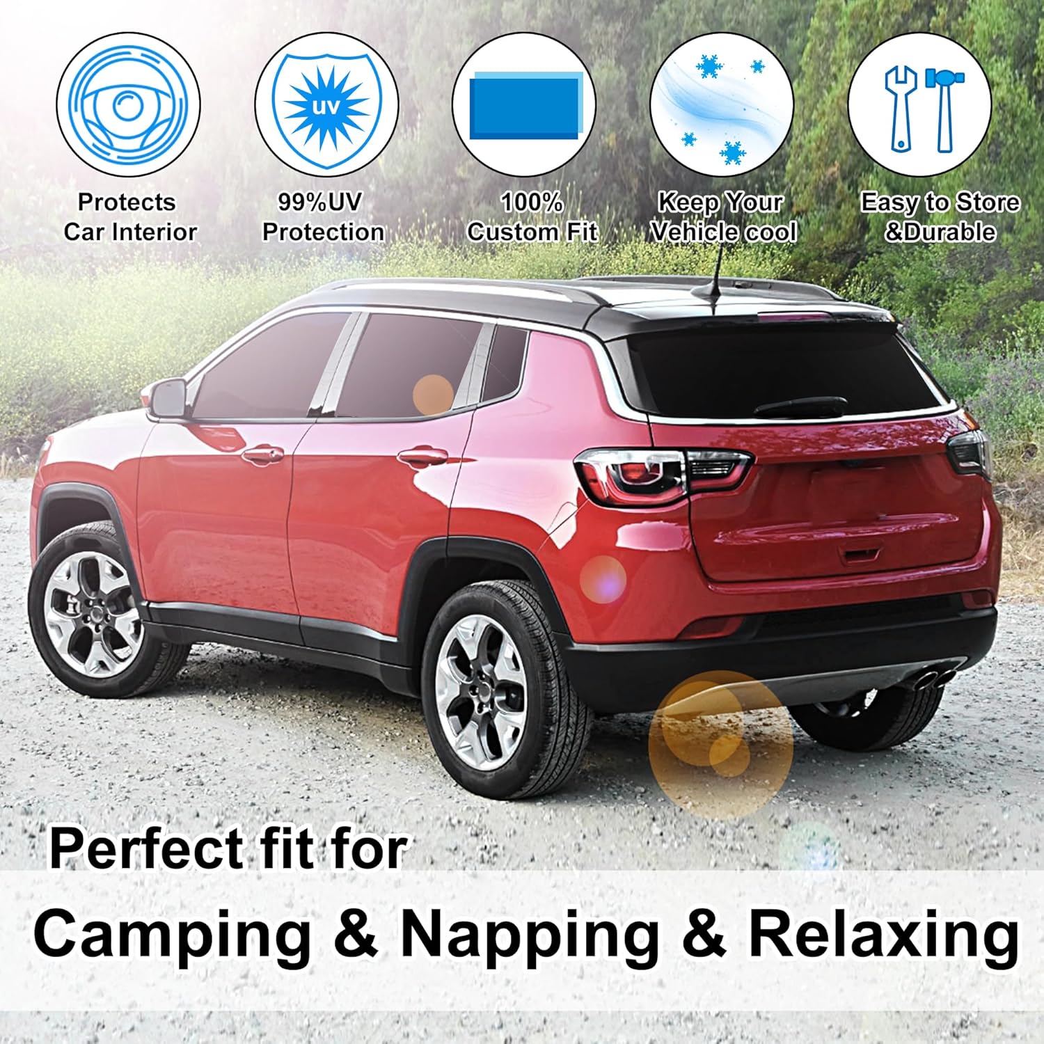 TINGLU Window Shades for Jeep Compass 2017-2024 Accessorie Car Side Full Windows Rear Triangular Windshield Sun Shade Sun UV Rays & Privacy Protection for Camping,Napping,and Relaxing 8PCS