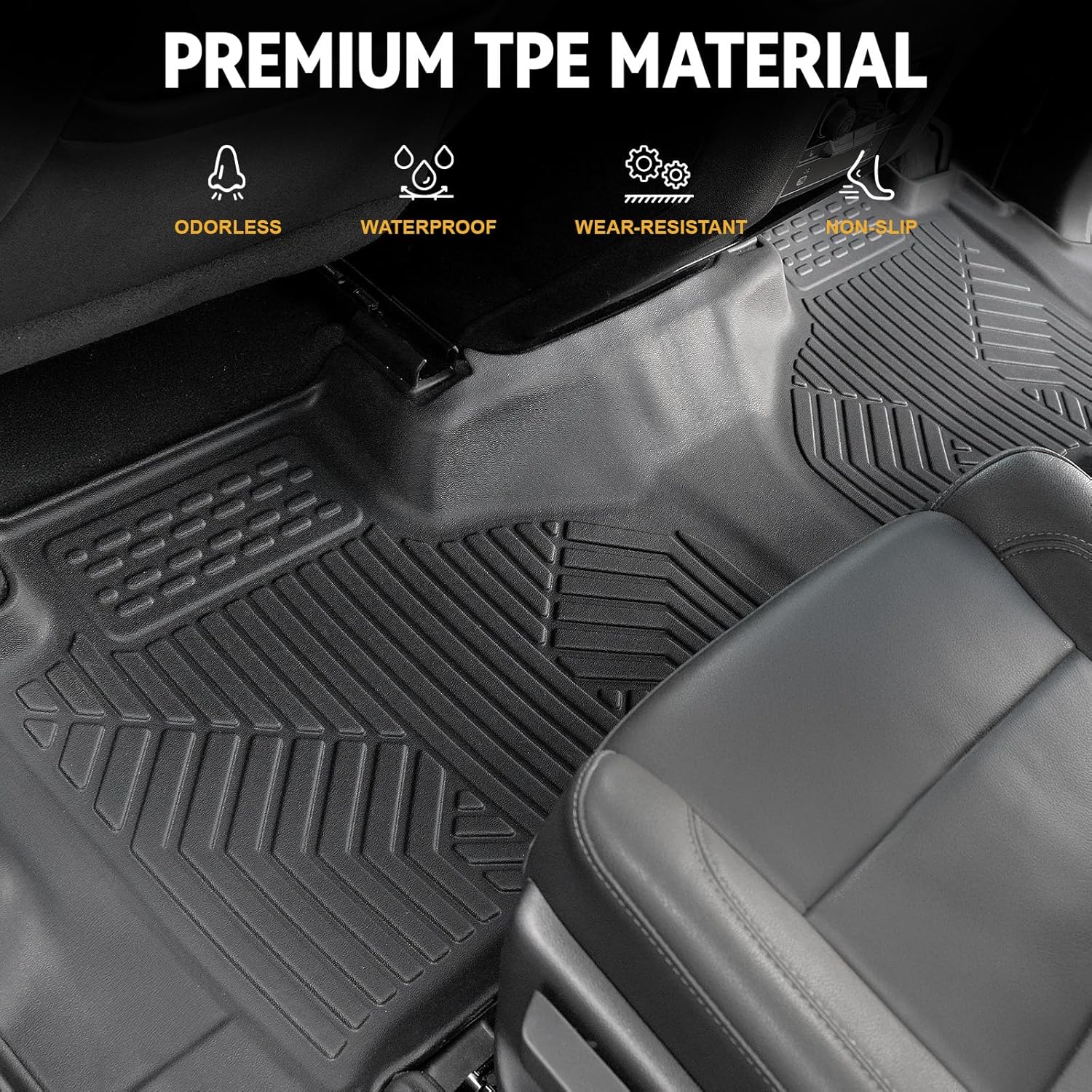 Floor Mats Set for 2021-2025 Chevrolet Chevy Tahoe/GMC Yukon 7 Seats Accessories, Full Coverage All Weather Floor Mats Cargo Mat with 3rd Row Backrest Protectors & Door Sill Guards