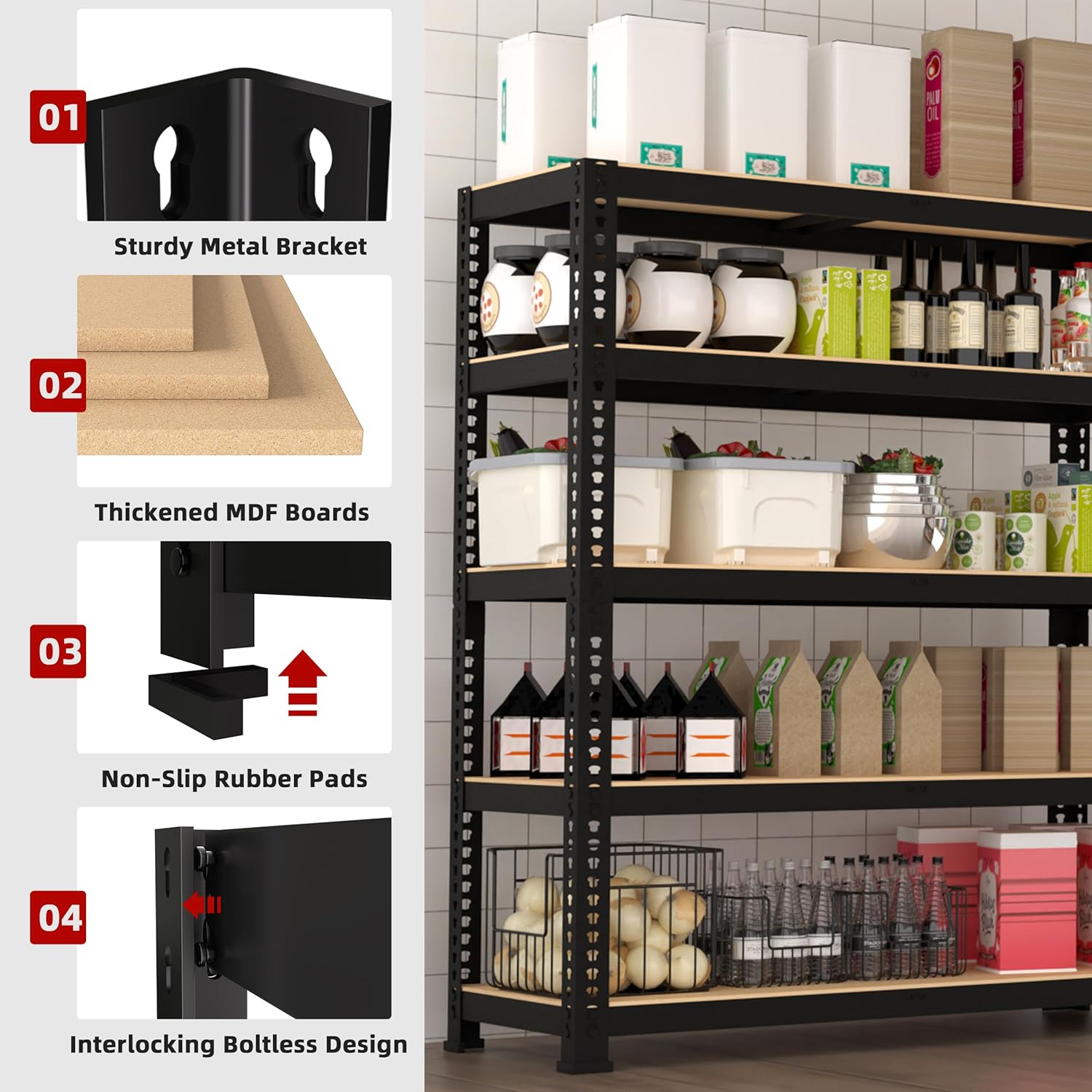 4 Packs 35.5" W x 16" D x 71" H Adjustable Garage Storage Shelves - 5-Shelf Heavy Duty Shelving Unit, Metal Utility Storage Organizer Racks for Warehouse Pantry Closet Kitchen, Black