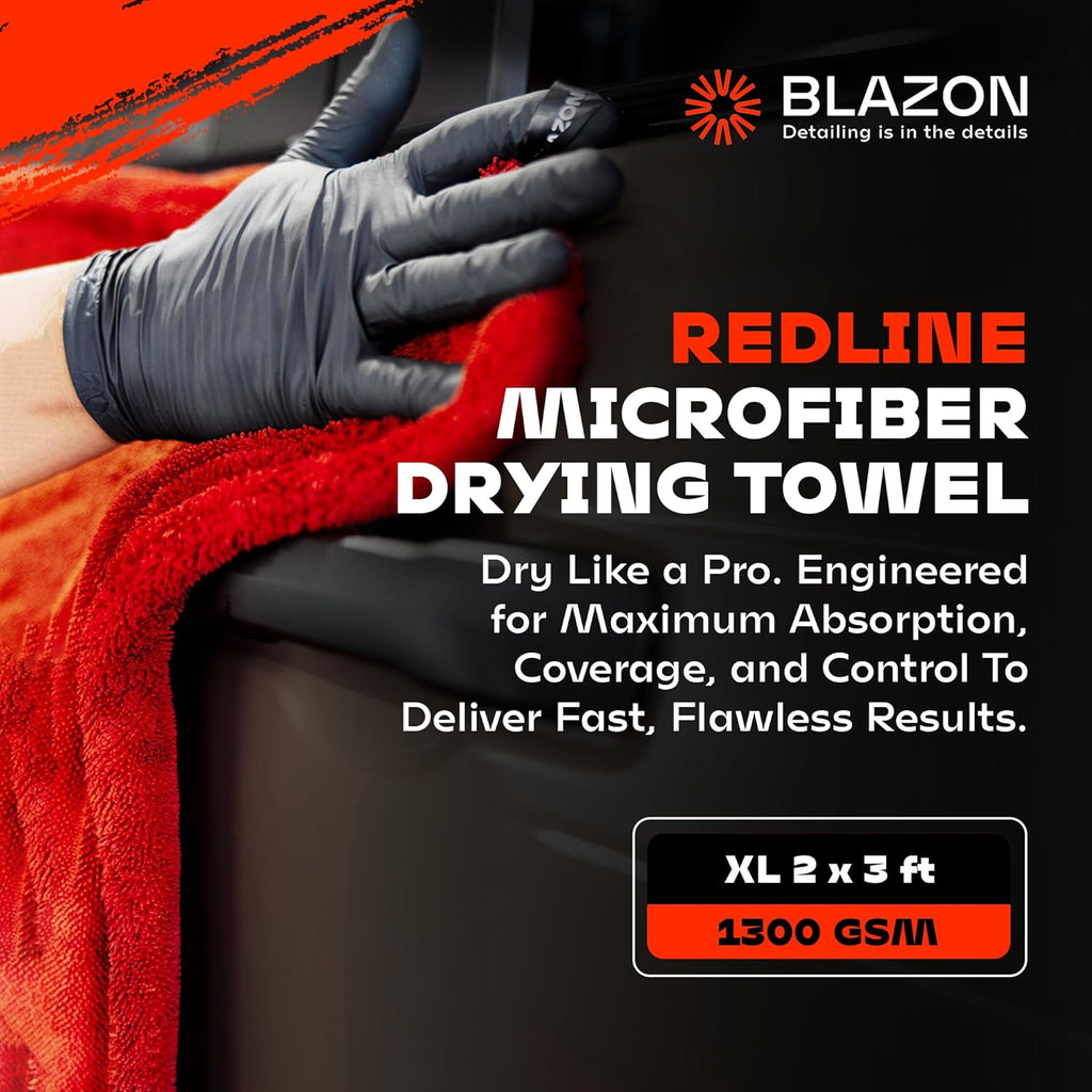 Redline XL Car Drying Towel - Ultra Premium 1300 GSM Microfiber Drying Towel - Max Absorption, Streak-Free Finish, Super Soft Twisted Loop Design - Dries Full Vehicle - Extra Large 2 x 3 ft