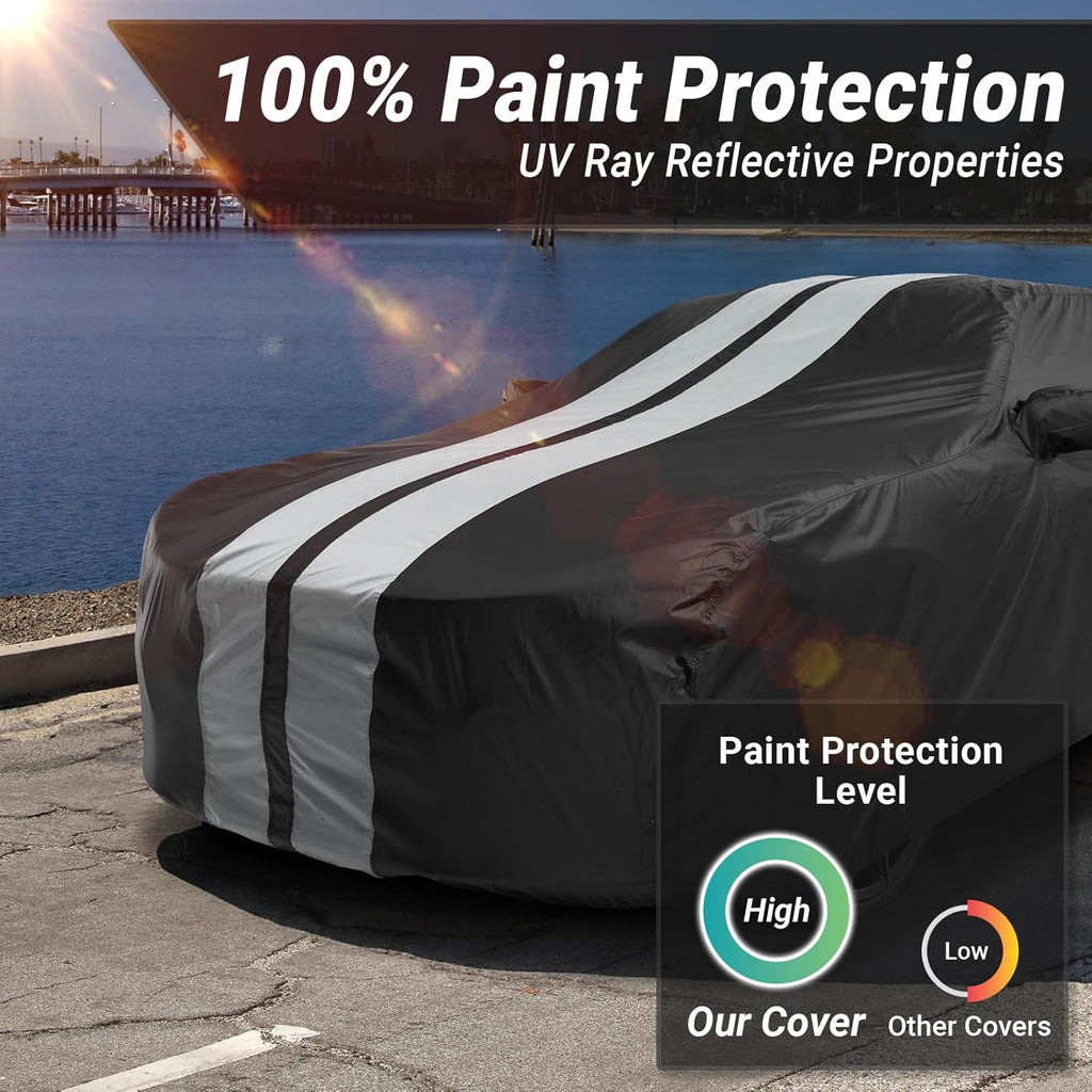 iCarCover Custom Car Cover for Buick Lesabre (2000-2005) Waterproof All-Weather Rain Snow UV Sun Protector Full Exterior Indoor Outdoor Car Cover (Stripe - Black/Gray)
