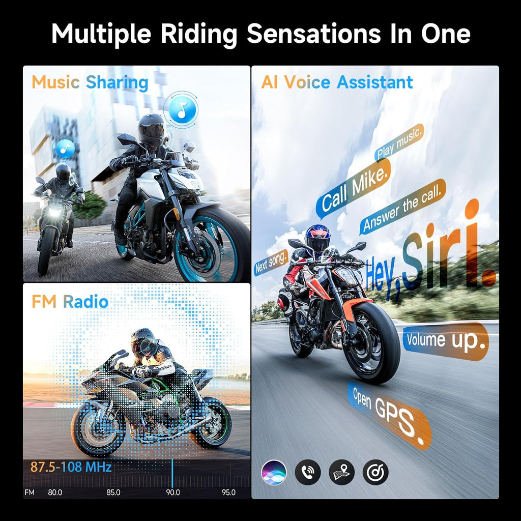 Motorcycle Intercom Headset, Moman H2E Eagle-Like Communication System with Dual Chips for Audio Multitasking HiFi Sound/Music Sharing/FM/AI Voice (2Pack), Motorcycle-Intercom-Helmet-Headset-Headphone