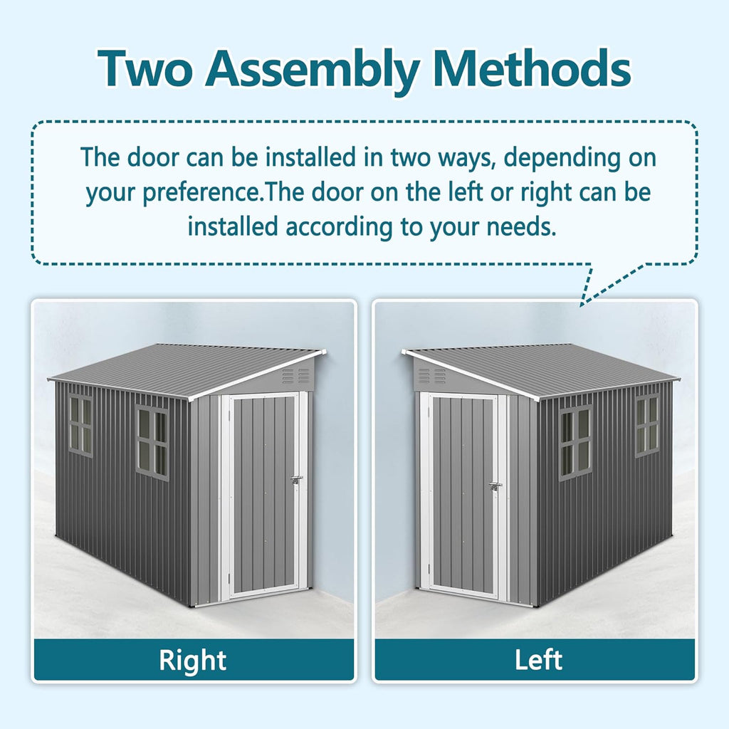 4x10 Ft Outdoor Metal Shed, Heavy-Duty Storage Shed with Floor Kit for Tools and Bikes, Lean to Shed with Left/Right Door and 2 Windows