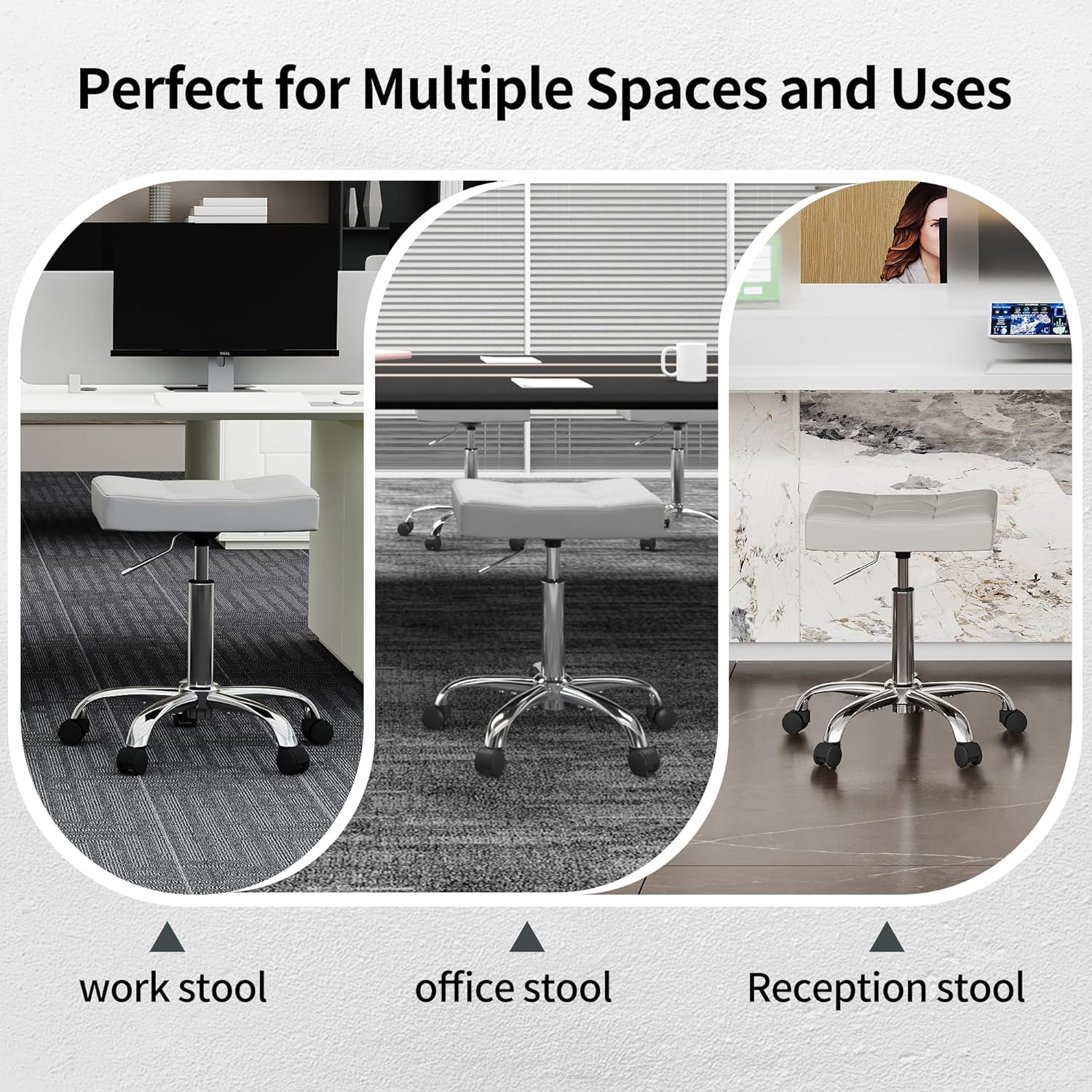 Adjustable Drafting Stools 17-21 inch (Saddle Shaped Seat) (300lbs Capacity) Office Stool with Wheels (Gray)