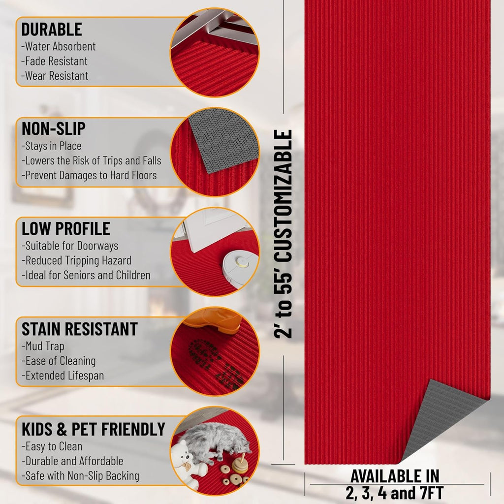 Ottomanson 2'7" x 26' Hallway Runner with Scraper Pile Extra Durable Non-Slip Rug Mat for Indoor & Outdoor Use - Ideal for Kitchen, Entryway, Patio & Garage - High-Traffic Carpet, Red