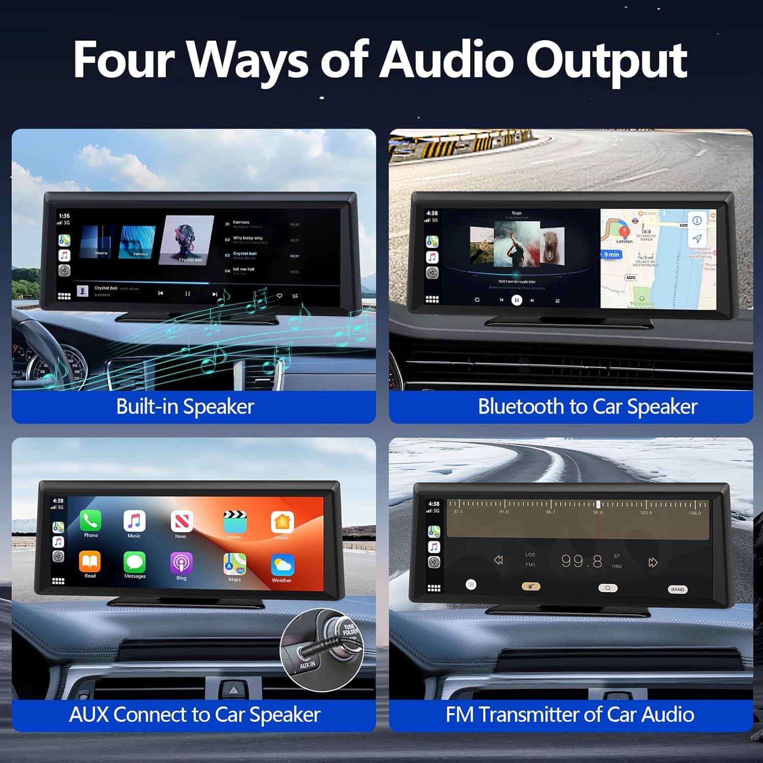 Wireless Carplay Screen for Car 2K Dash Cam, 8.1" HD Portable Car Stereo with Carplay & Android Auto, 1080P Backup Camera, Mirror Link/Bluetooth/GPS Navigation/Satellite Radio for All Vehicles