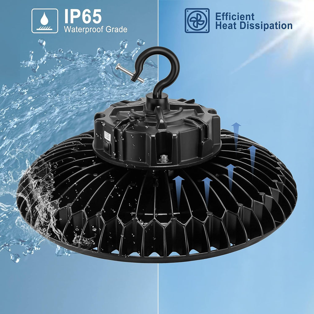 6 Pack 300W LED High Bay Light, UL&DLC Listed 41000LM Dimmable UFO High Bay LED Lights for Warehouse, 5000K Daylight IP65 Waterproof Commercial Bay Lighting 𝐀𝐂𝟏𝟎𝟎-𝟐𝟕𝟕𝐕