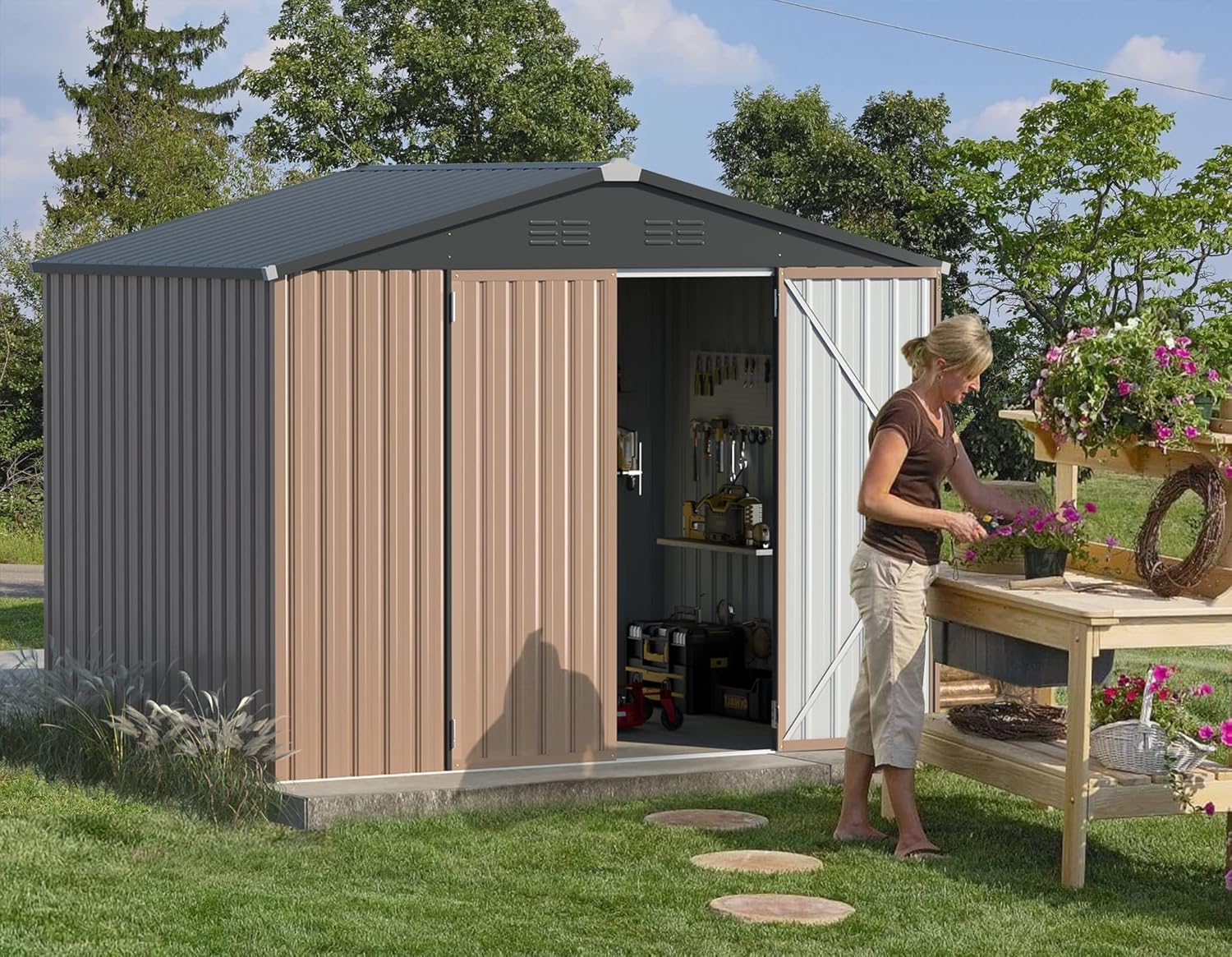 U-MAX 8x6 Storage Sheds & Outdoor Storage, Small Outdoor Storage Garden Outside Shed kit, Galvanized Metal Utility Shed for Backyard, Patio and Lawn