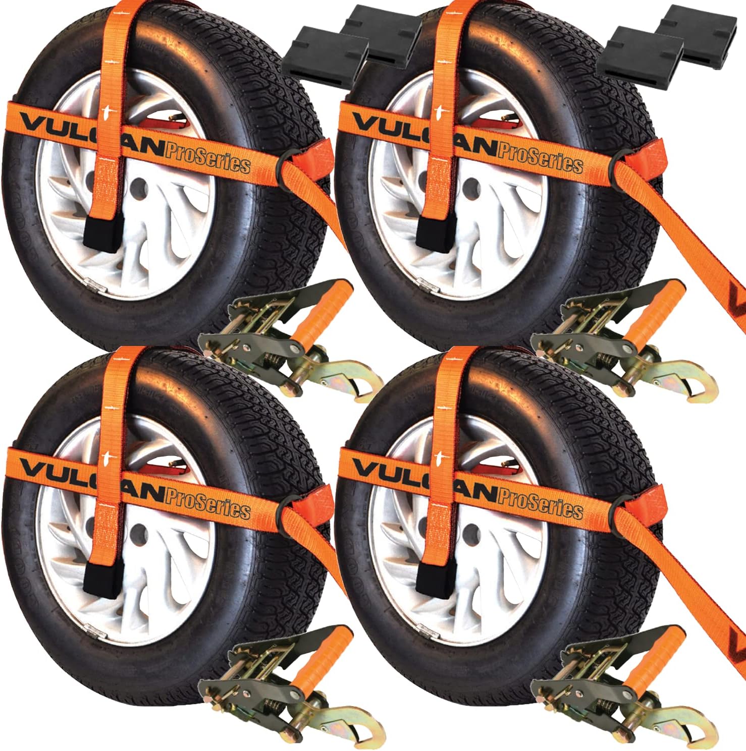 VULCAN Car Tie Down with Snap Hook - Adjustable Loop - 4 Pack - PROSeries - 3,300 Pound Safe Working Load