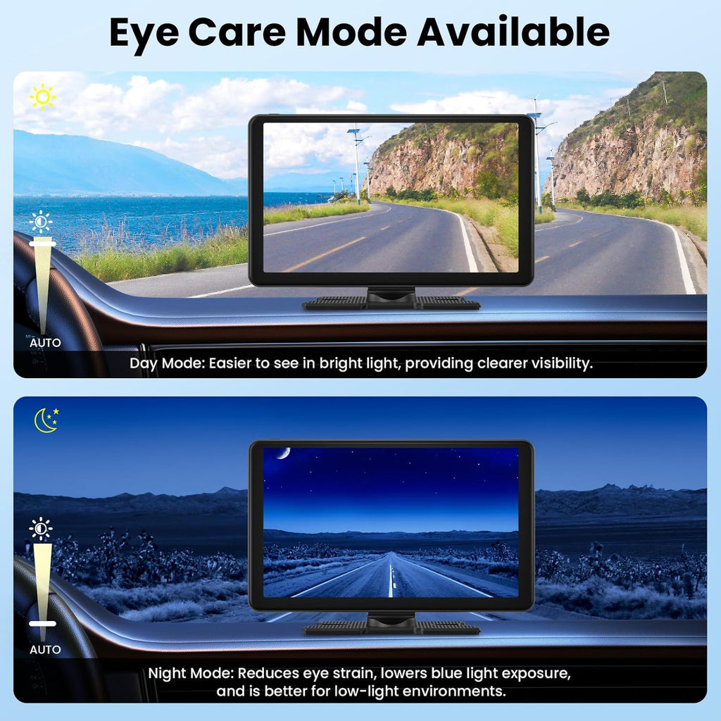Wireless Portable Carplay Screen with 4K Dash Cam, 9" HD Touch Screen with A-pple Carplay & Android Auto Car Stereo, with 1080p Backup Camera, GPS Navigation/Mirror Link/Voice Control/Bluetooth