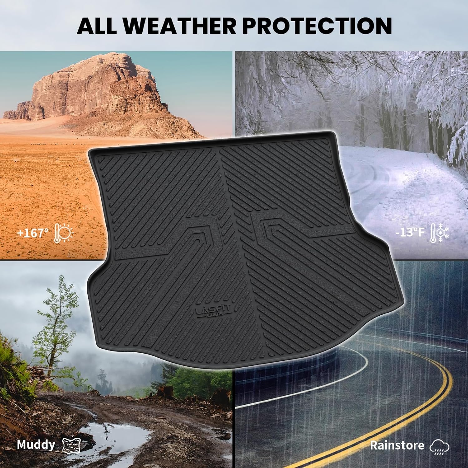 LASFIT Cargo Mat Fit for Toyota RAV4 2013-2018 TPE All Weather RAV4 Hybrid and Gasoline Trunk Mat 2013 2014 2015 2016 2017 2018 Custom Fit Rear Cargo Liner, Black