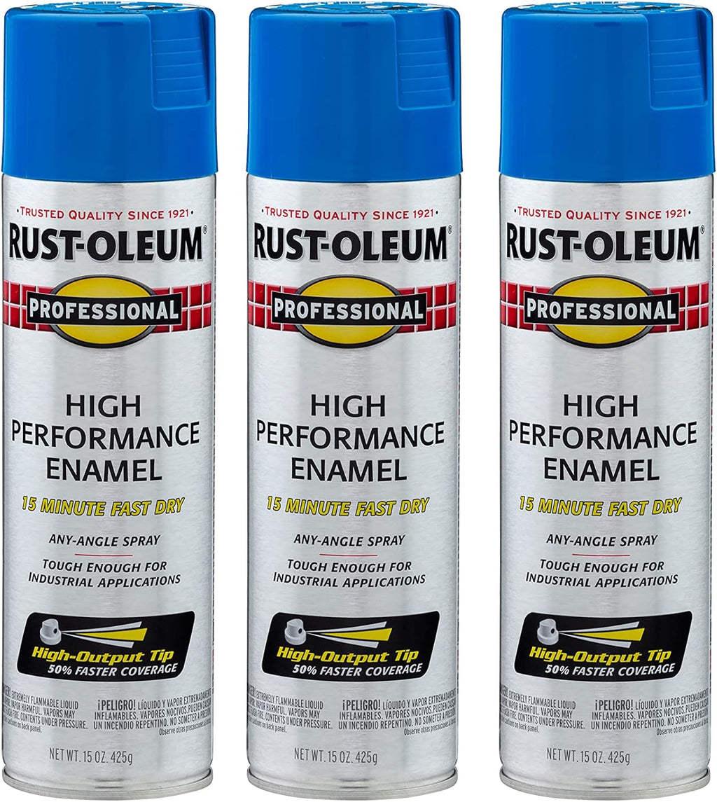 Rust-Oleum 7524838-3PK Professional High Performance Enamel Spray Paint, 15 Oz, Gloss Safety Blue, 3 Pack