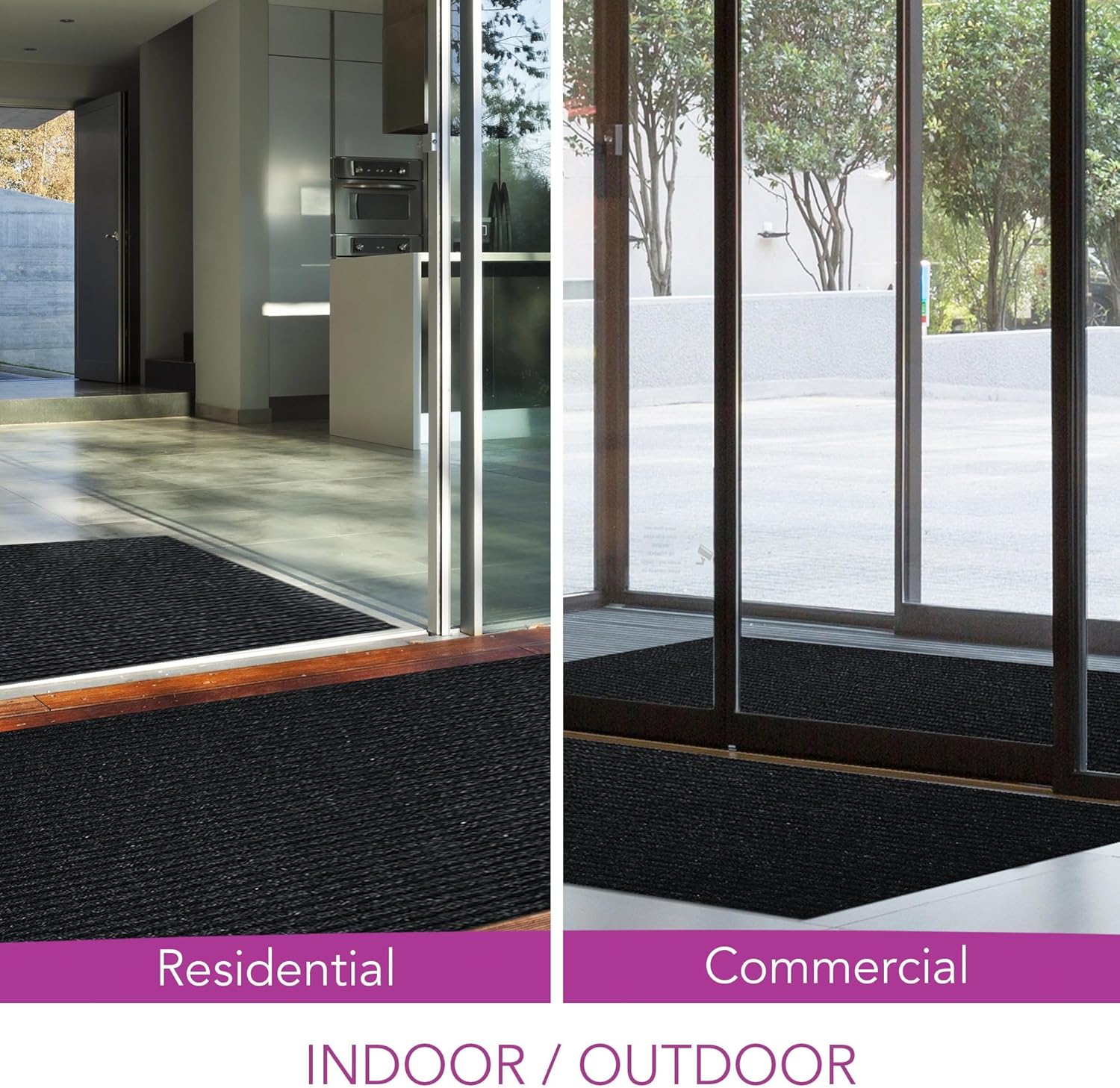 iCustomRug Spartan Weather Warrior Indoor/Outdoor Utility Ribbed Carpet Runner with Non-Slip Thermoplastic Rubber Backing, 28in X 74ft in Black