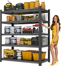 72" H Metal Garage Shelving Unit 3500LBS Metal Storage Shelves 5 Tier Adjustable Shelving Unit Garage Shelves for Kitchen Warehouse Pantry Basement, 71.2" H x 39.4" W x 13.8" D, Black