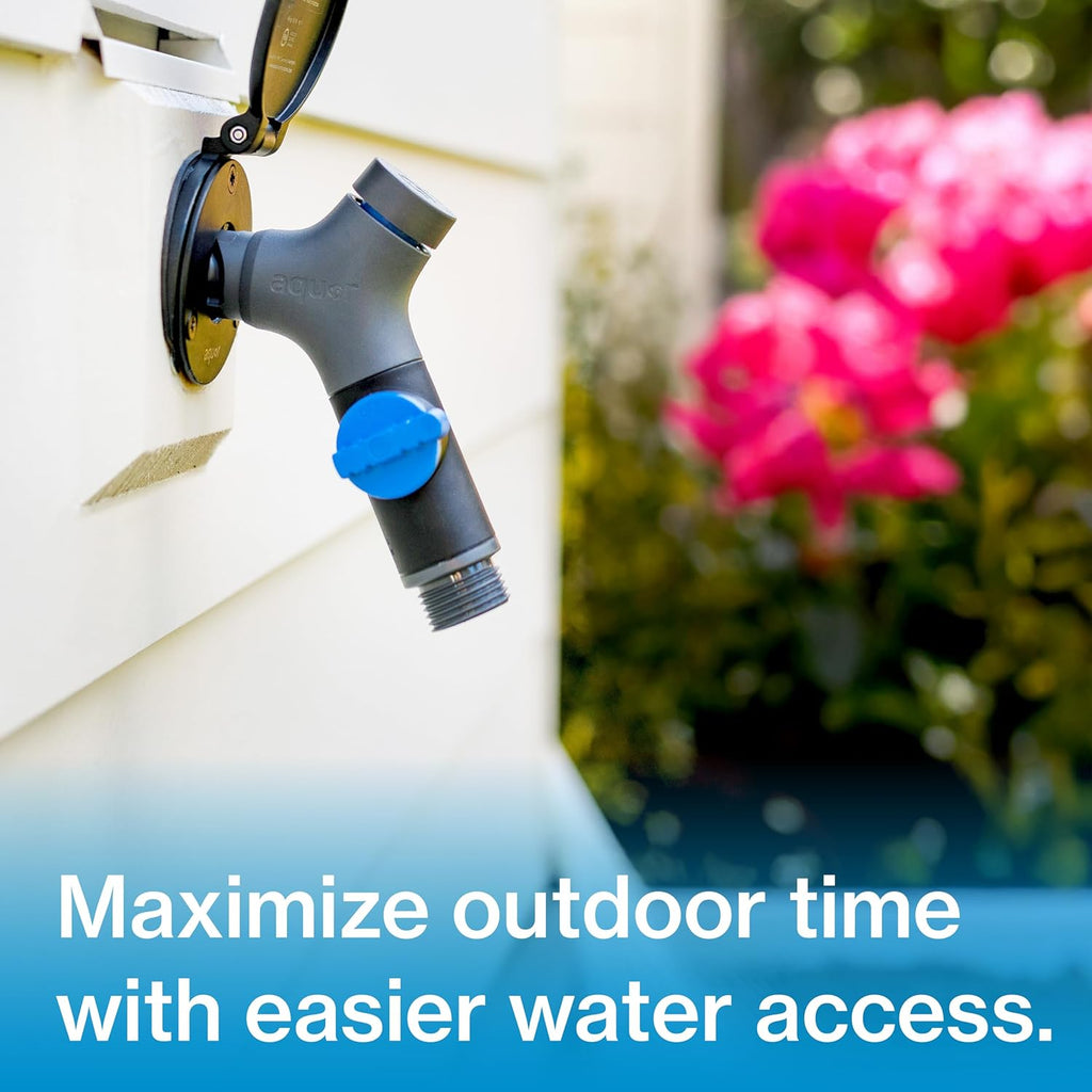 Aquor Comfort Grip VB Hose Connector – Garden Hose Connector with Built-In Vacuum Breaker & Ball Valve, Backflow Prevention, Ergonomic Non-Slip Grip – Slate Gray, Compatible with Aquor Hydrants