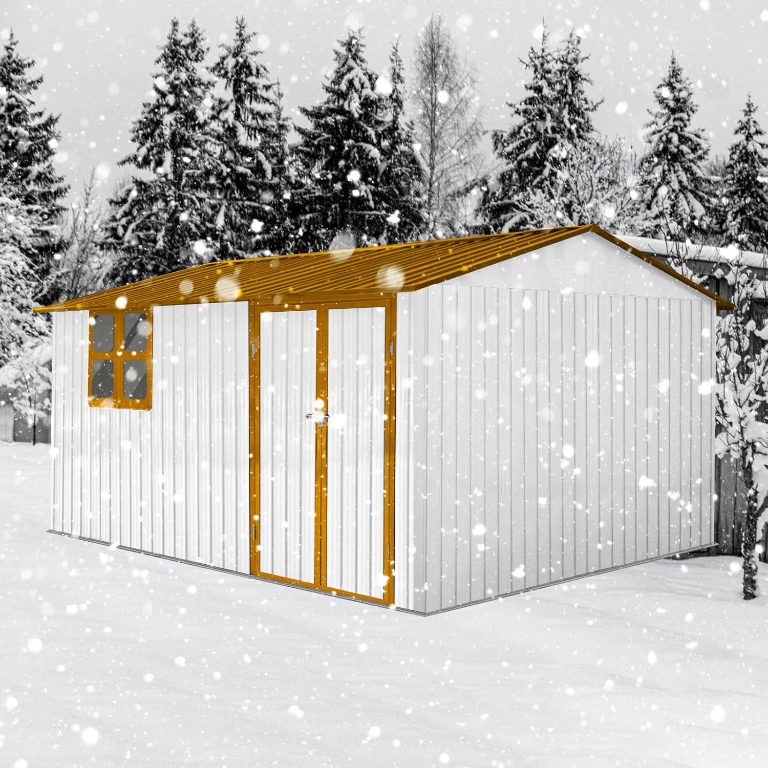 Outdoor Storage Shed,12X10 FT Metal Garden Shed with Lockable Doors & Slooping Roof,Updated Reinforced Door,Tool/Bike Sheds for Backyard, Patio, Poolside,Garage