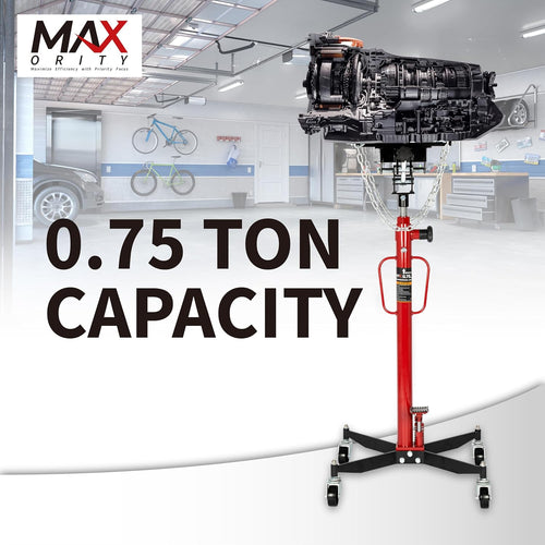 0.75 Ton (1660 lbs) Hydraulic Telescoping Transmission Jack with 360° Swivel Wheels, Foldable Foot Pedal, Adjustable Garage/Shop Lift Hoist for Auto Repair & Vehicle Maintenance