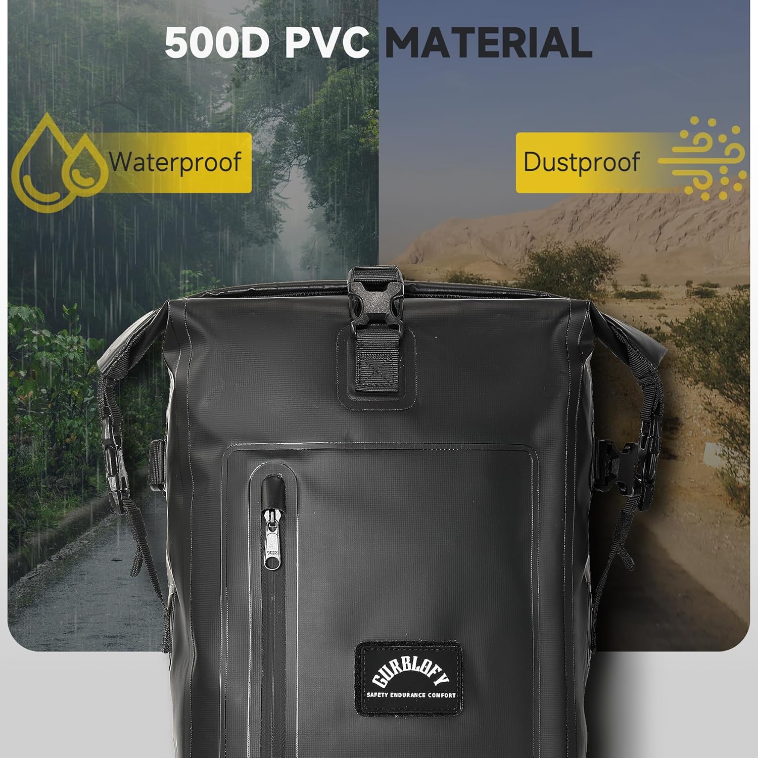 Motorcycle Tail Bag, 15L Waterproof Motorcycle Saddle Bag, 2 Size and 3 Color Options Travel Bag, PVC Luggage Bag, Rear Seat Bag, Classic Black GT-15BL