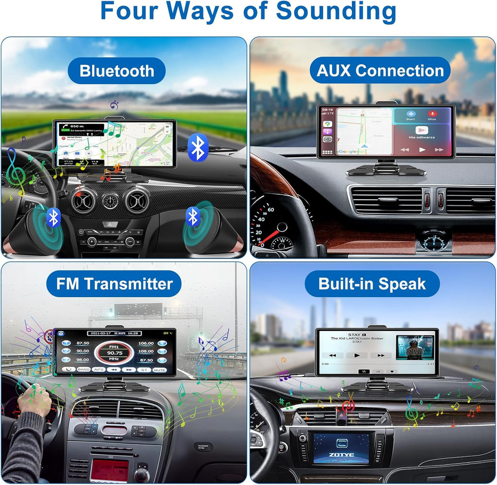 Carplay Screen for Car,10.26" HD IPS Wireless Portable car Stereo for Apple Carplay&Android Auto,Car Audio Receivers with 4K Dash Cam/1080P Rear Camera,GPS Navigation,Mirror Link,FM,Voice Control