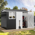 DWVO 8' x 6' Outdoor Storage Shed, Waterproof Metal Garden Shed with Windows, Lockable Doors, and Sloped Roof for Patio, Backyard, Lawn, Tool Storage, Bike Shed, Pet Shelter (Gray + White)