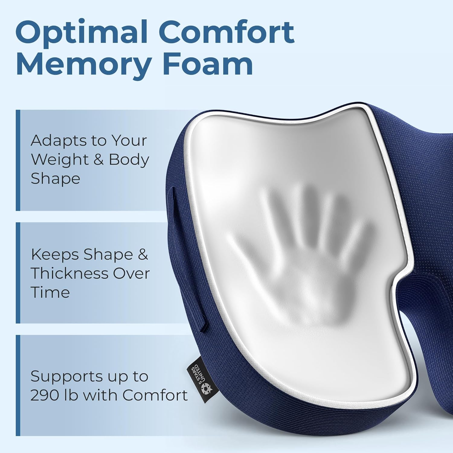 5 STARS UNITED Seat Cushion for Tailbone Pain Relief – Large Memory Foam Lifting Pillow for Coccyx, Hip, Sciatica & Post-Surgery Recovery – Wheelchair, Car, Desk, Gaming & Office Chairs, Blue
