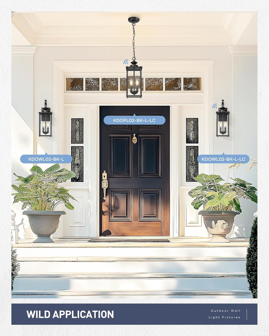 kudos Porch Lights, 18.1 inch Large Outdoor Wall Light, E12 Sockets, Anti-Rust Waterproof Light Fixtures Wall Mount for Patio, Doorway, Entryway, Black with Clear Glass, KDOWL02-BK-L