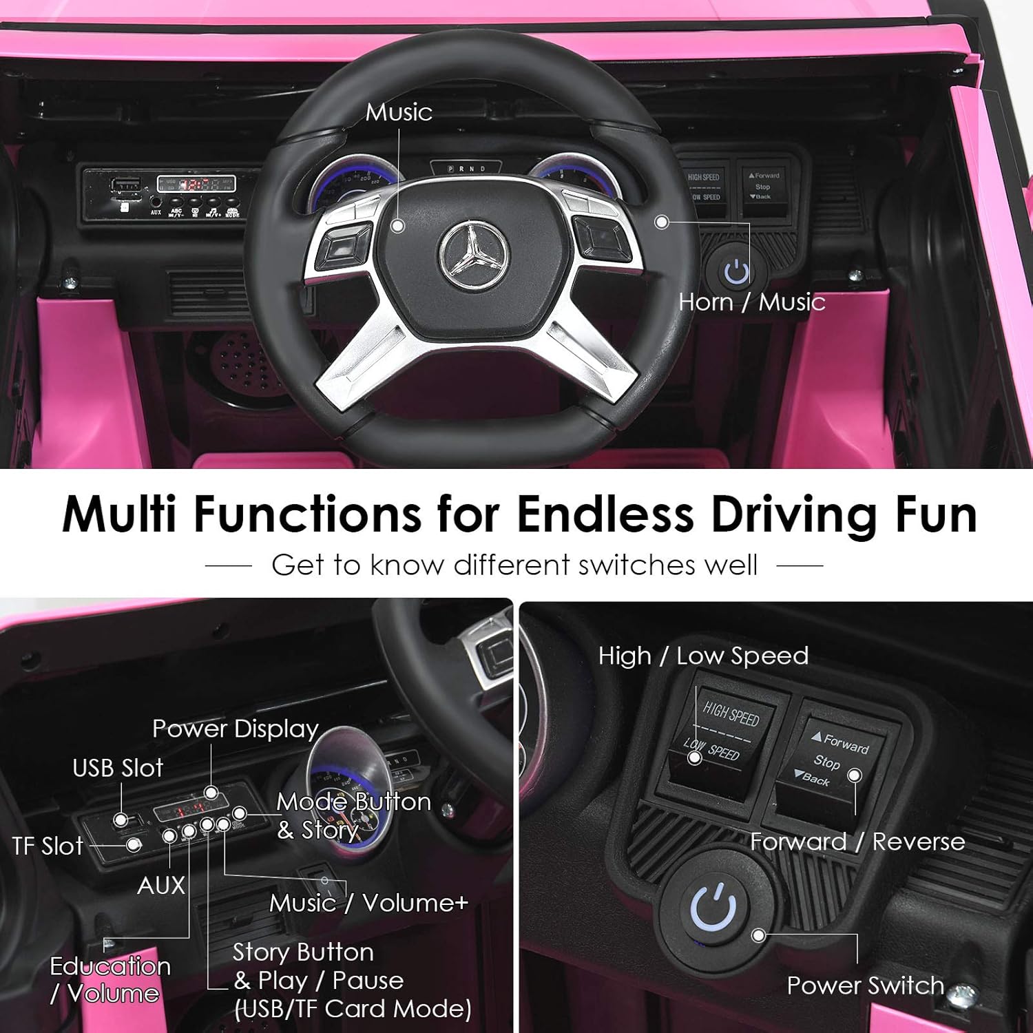 HONEY JOY Ride On Truck, Licensed Mercedes-Benz Maybach G650 Battery Powered Ride On Toys Car, LED Lights, Music, Slow Start, 12V Electric Cars for Kids, Gift for Boys Girls (Blue)